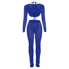 Halter shrug textured see through pant set-final-sale