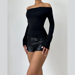 Off shoulder hollow out long sleeve cut out top