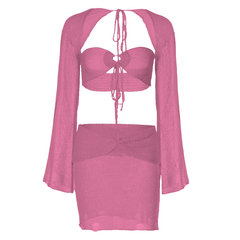 Long sleeve hollow out shrug 3 piece mini skirt set