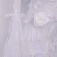 Long flared sleeve flower applique lace hem maxi dress