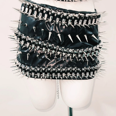 O ring rivet PU leather metal chain belt top