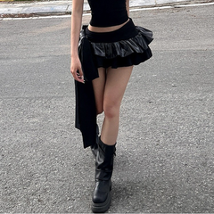 Ruffle irregular A line ruched mini skirt