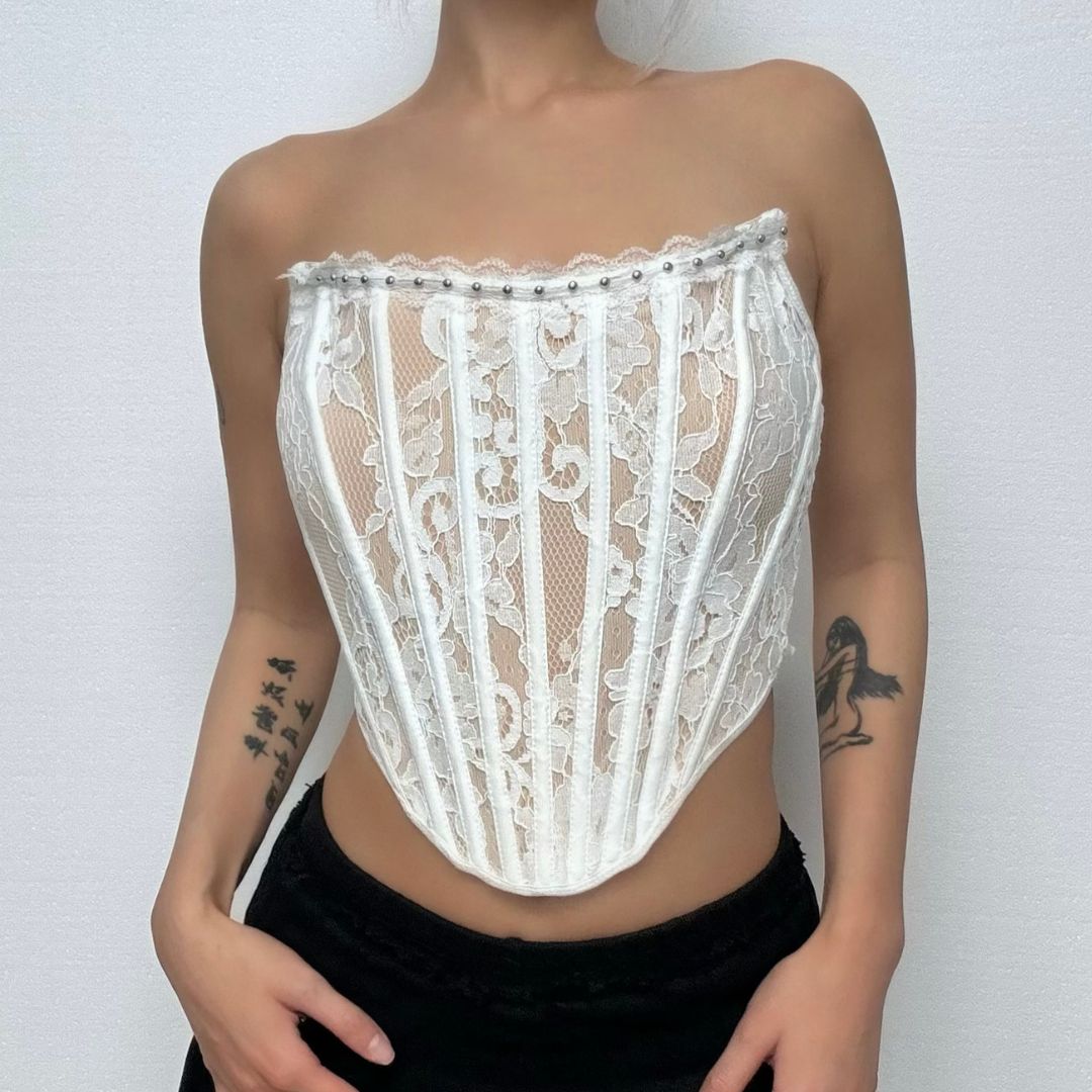 Lace bustier backless tube top