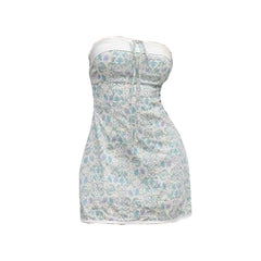 Flower print knotted backless tube mini dress