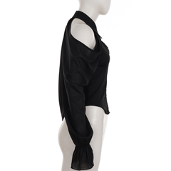 Off shoulder button long sleeve top