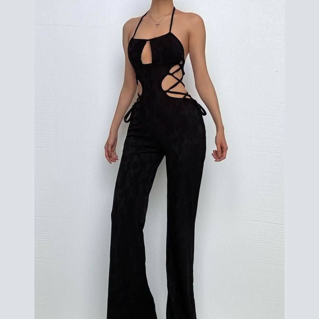 Halter hollow out self tie jumpsuit-final-sale