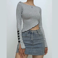 Long sleeve bowknot ruffle crop top