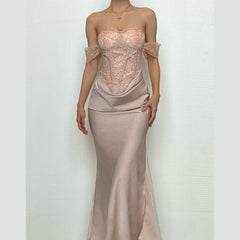 Sweetheart neck off shoulder corset lace maxi dress