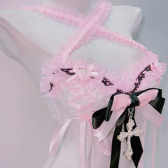 Cross front bowknot ruffle cross applique top
