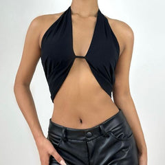Halter backless self tie ruched top
