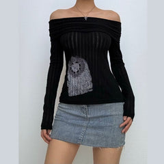 Off shoulder long sleeve ruched abstract top