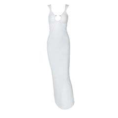 O ring ruched hollow out high slit cami cut out maxi dress