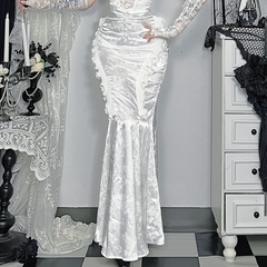 Beaded ruffle lace zip-up maxi skirt