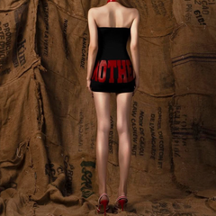 Letter print backless tube mini dress