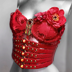 Corset flower applique backless tube top