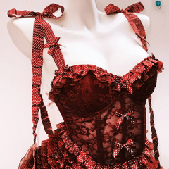 Bowknot ruffle polka dot v neck cami mini skirt set