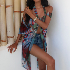 Irregular print halter contrast top
