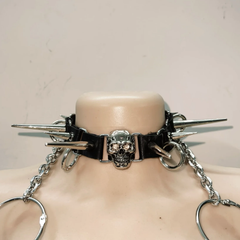 O ring PU leather rivet applique metal chain top