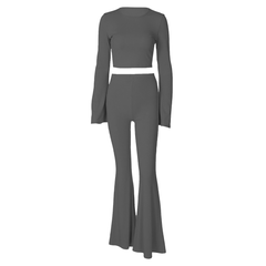 Long flared sleeve crewneck ribbed pant set