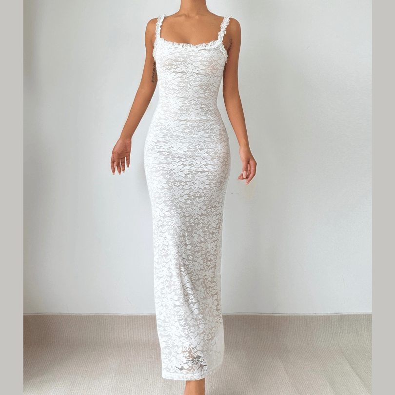 Lace hem square neck cami maxi dress