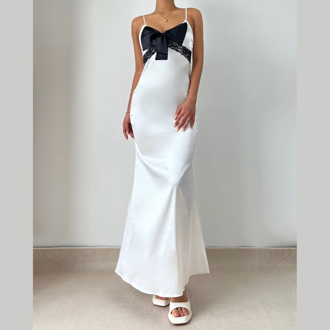Bowknot v neck zip-up cami maxi dress