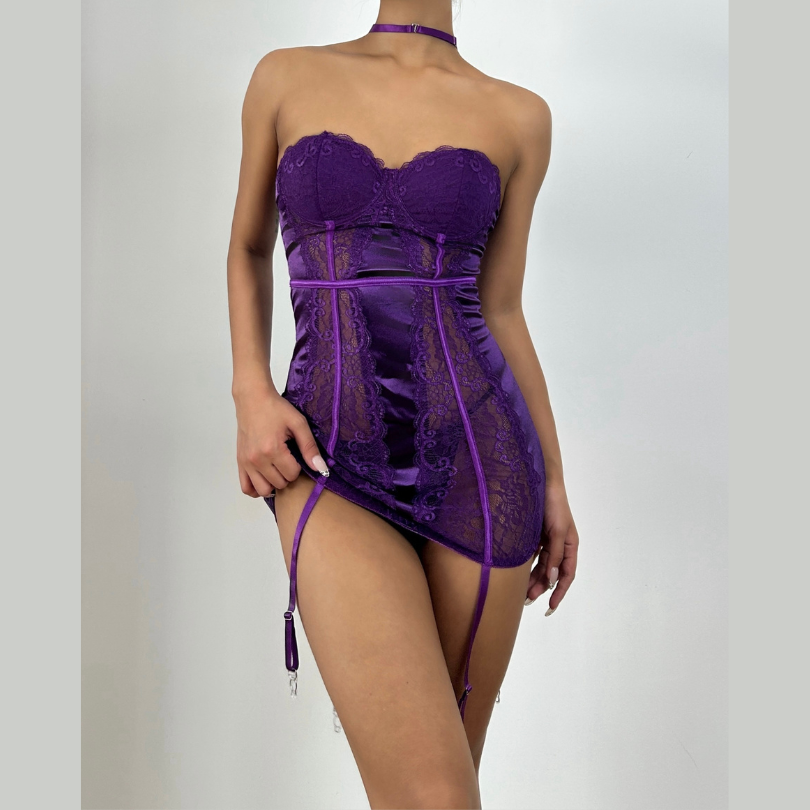 Halter sweetheart neck lace patchwork mini dress