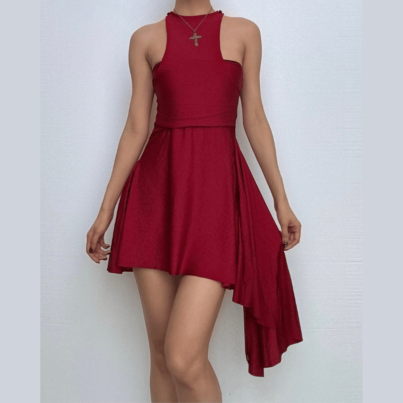 Halter ruched solid mini dress-final-sale