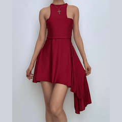 Halter ruched solid mini dress-final-sale