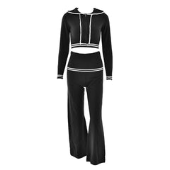 Long sleeve hoodie knitted zip-up high rise pant set