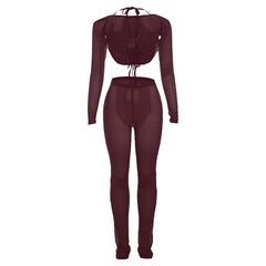 Halter shrug textured see through pant set-final-sale