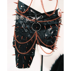 PU leather rivet o ring metal chain top