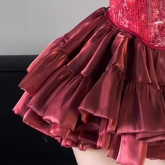 Ruffle bowknot ruched print tube mini skirt set