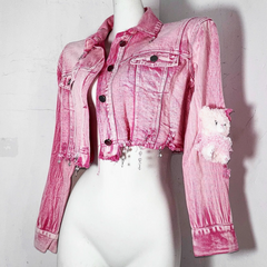 Long sleeve turnover collar button denim top
