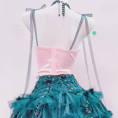 Bowknot ruffle self tie lace hem cami top
