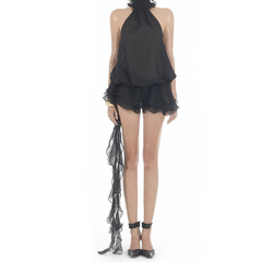 Ruffle halter irregular backless mini dress