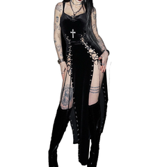 Lace up cross applique cami maxi dress