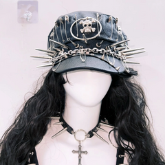 Lace up metal chain rivet applique PU leather top