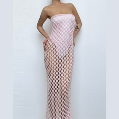 Hollow out knitted 2 piece raw hem bodysuit