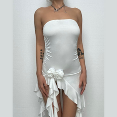 Rose applique ruffle ruched tube top