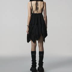 Irregular deep V neck backless cami mini dress