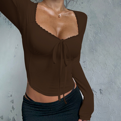 Long sleeve self tie solid top