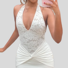 Halter v neck backless ruched maxi dress