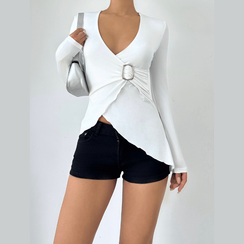 V neck long sleeve irregular top