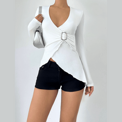 V neck long sleeve irregular top