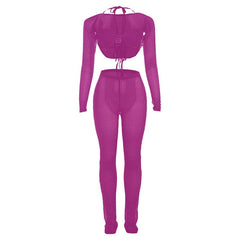 Halter shrug textured see through pant set-final-sale