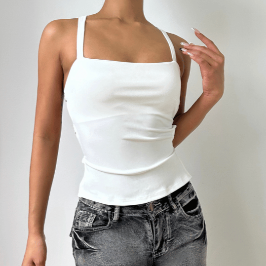 Square neck lace up cami top