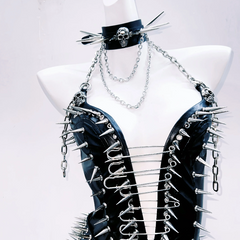 Halter rivet PU leather belt mini dress