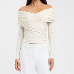 Off shoulder ruched cross front top