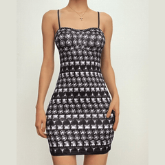 Contrast print sweetheart neck backless cami mini dress-final-sale