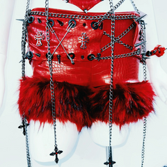 Fluffy metal chain rivet PU leather top